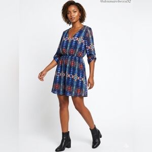 Vintage Y2K Teenplo Geometric Print Mini Dress - Made in USA Navy & Orang Size M